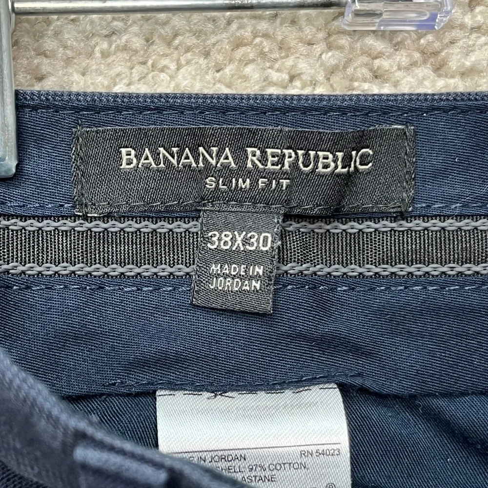 Banana Republic Chino Pants Mens 38x30 Navy Blue Slim Fit Flat Front Stretch EUC
